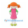 Girl Mascot Costume with Orange Pigtails and Pink Dress