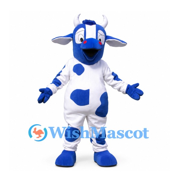 Cow Mascot Costume in White with Blue Spots