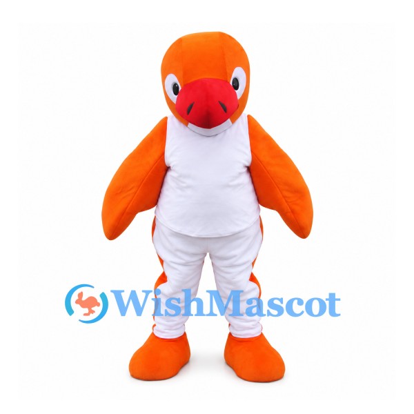 Bird Mascot Costume in Orange with White Belly and Red Beak