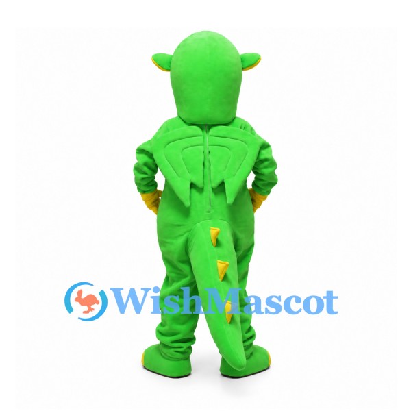 Dragon Mascot Costume in Green with Yellow Belly and Small Wings