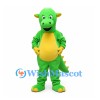 Dragon Mascot Costume in Green with Yellow Belly and Small Wings