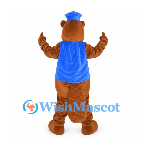 Beaver Mascot Costume with Blue Vest and Top Hat