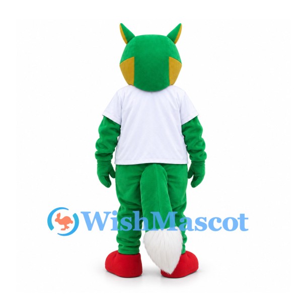 Fox Mascot Costume in Green with White T-Shirt