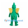 Dragon Mascot Costume in Green with Yellow Wings and Black Mask