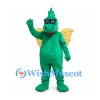 Dragon Mascot Costume in Green with Yellow Wings and Black Mask
