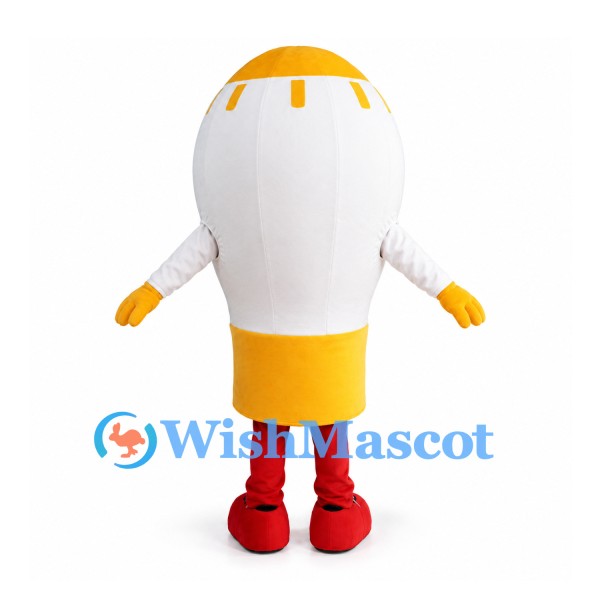 Light Bulb Mascot Costume in White with Yellow Base