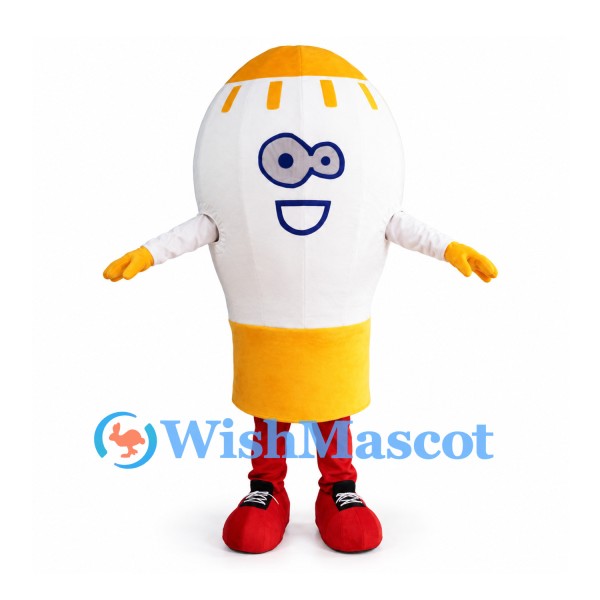 Light Bulb Mascot Costume in White with Yellow Base
