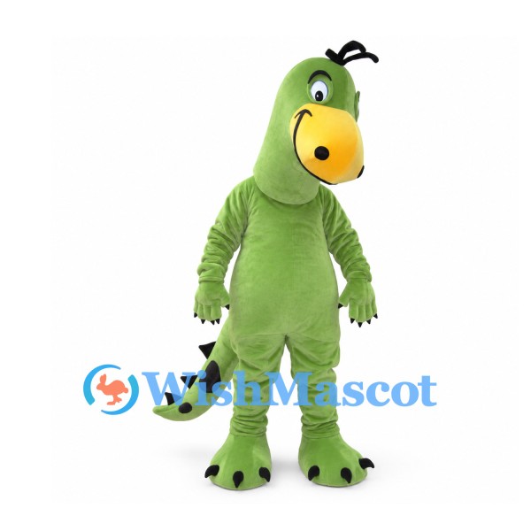 Dinosaur Mascot Costume in Light Green with Yellow Snout