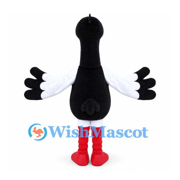 Crane Mascot Costume in Black and White with Red Face