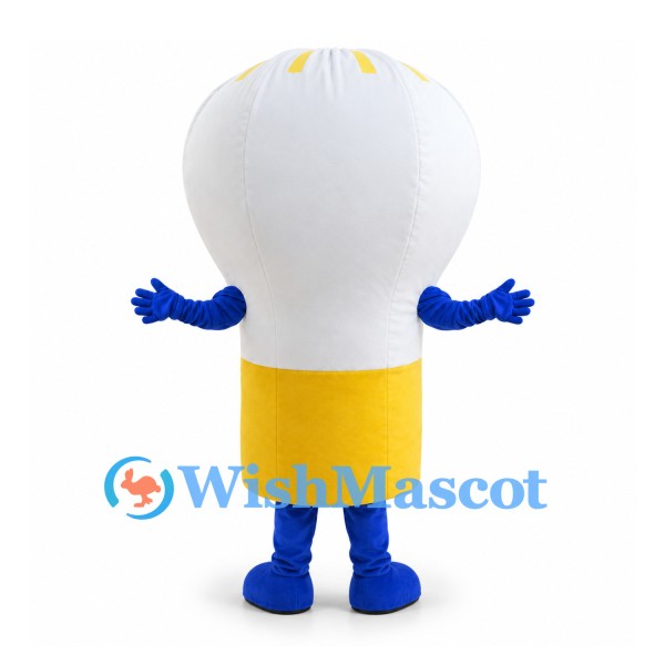 Light Bulb Mascot Costume with Yellow Base and Blue Feet