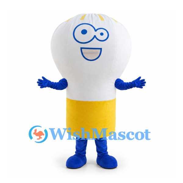 Light Bulb Mascot Costume with Yellow Base and Blue Feet