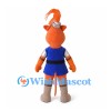 Orange Cat Mascot Costume with Blue Tunic and Feathered Helmet