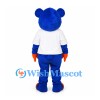 Bear Mascot Costume in Blue with White T-Shirt and Orange Paws