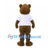 Bear Mascot Costume in Brown with White T-Shirt