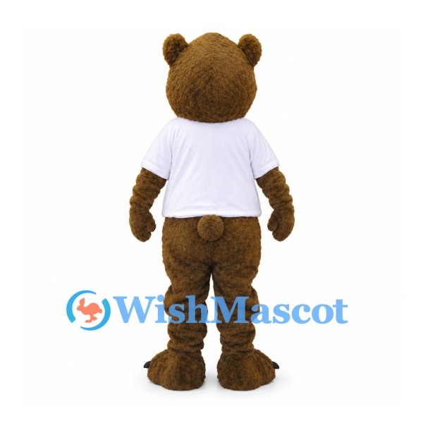 Bear Mascot Costume in Brown with White T-Shirt