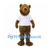 Bear Mascot Costume in Brown with White T-Shirt