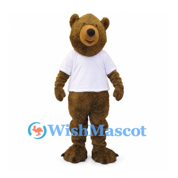Bear Mascot Costume in Brown with White T-Shirt