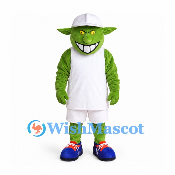 Dragon Mascot Costume in Green with White Sports Uniform