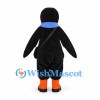 Penguin Mascot Costume with Blue Scarf and Orange Striped Shoes