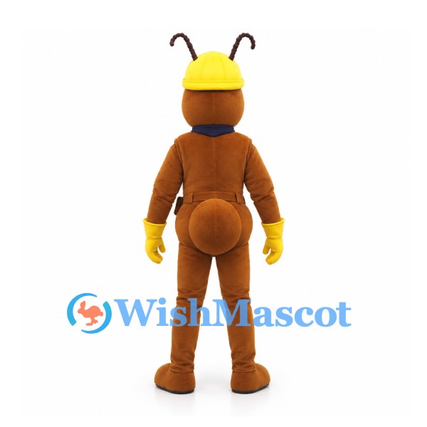 Ant Mascot Costume with Yellow Hard Hat and Blue Scarf