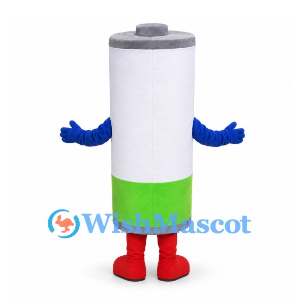 Battery Mascot Costume in White and Green with Red Feet