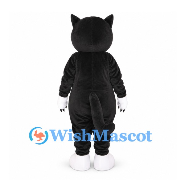 Cat Mascot Costume in Black with Green Eyes and White Paws