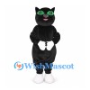 Cat Mascot Costume in Black with Green Eyes and White Paws