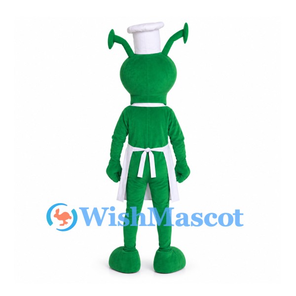 Ant Mascot Costume in Green with White Chef Hat and Apron