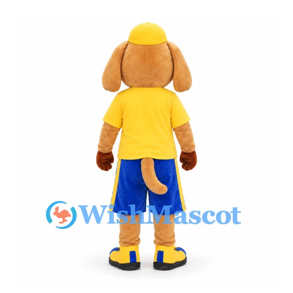 Dog Mascot Costume with Yellow Shirt and Blue Shorts
