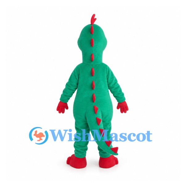 Dinosaur Mascot Costume in Green with Yellow Belly and Red Spines