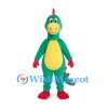Dinosaur Mascot Costume in Green with Yellow Belly and Red Spines