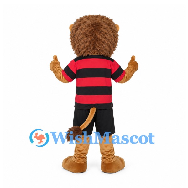 Lion Mascot Costume with Red and Black Striped Shirt
