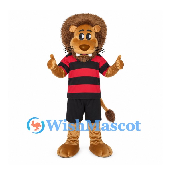 Lion Mascot Costume with Red and Black Striped Shirt