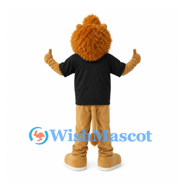 Lion Mascot Costume with Black T-Shirt and Tan Trousers