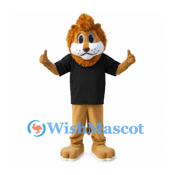 Lion Mascot Costume with Black T-Shirt and Tan Trousers