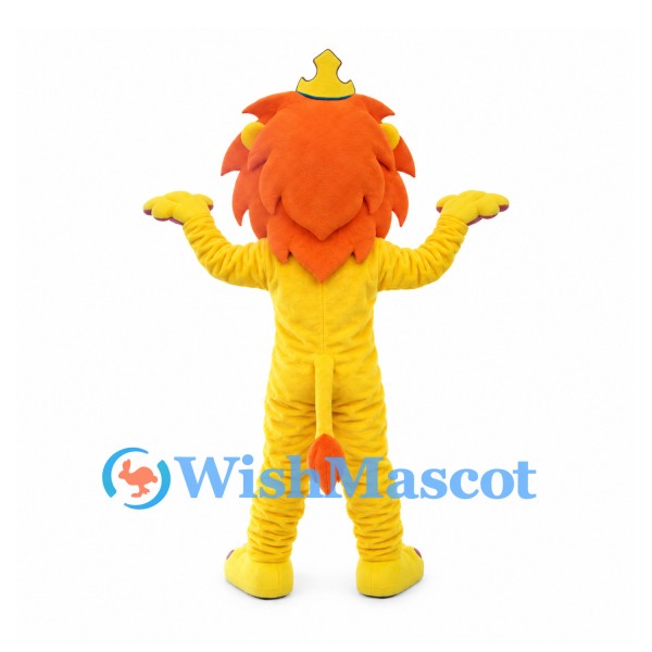 Lion Mascot Costume in Yellow with Orange Mane and Crown