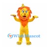 Lion Mascot Costume in Yellow with Orange Mane and Crown