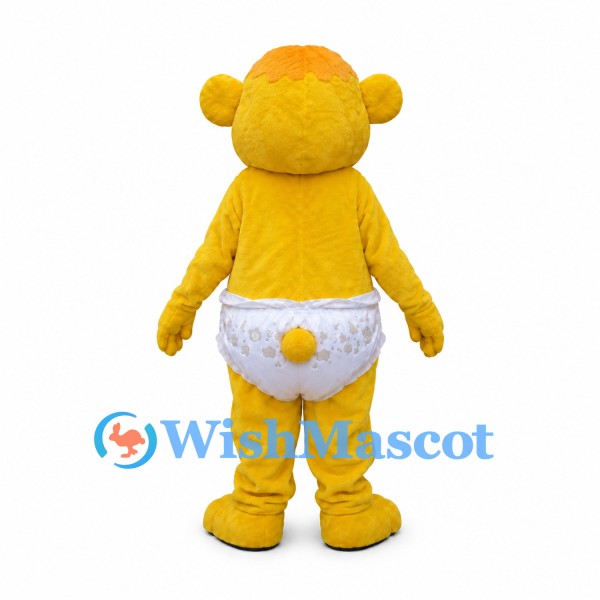 Baby Bear Mascot Costume in Yellow with White Diaper
