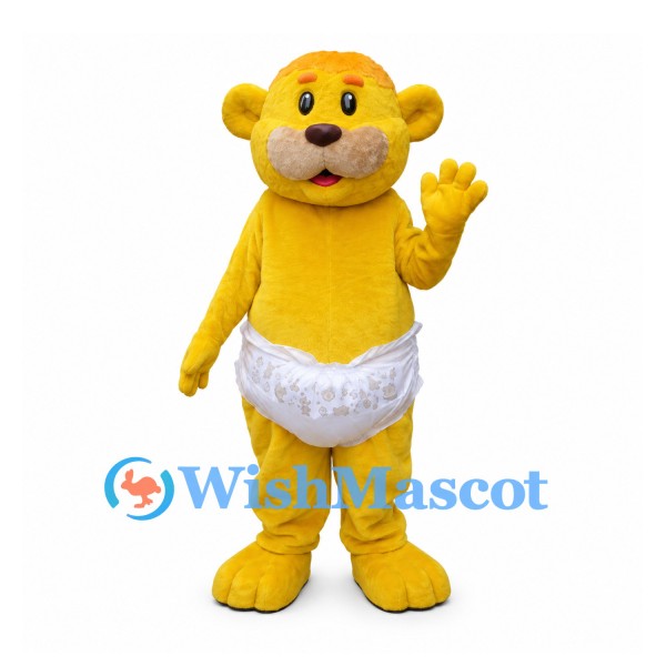 Baby Bear Mascot Costume in Yellow with White Diaper