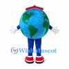 Earth Mascot Costume with Red Cap and Blue Legs