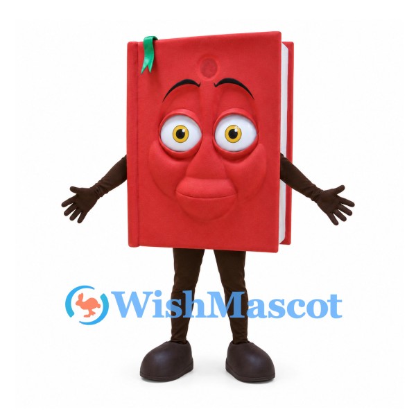 Book Mascot Costume in Red with Green Bookmarks