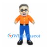 Man Mascot Costume with Gray Hair, Glasses and Orange Shirt