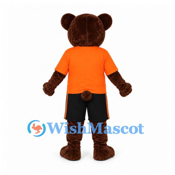 Bear Mascot Costume with Orange T-Shirt and Black Shorts