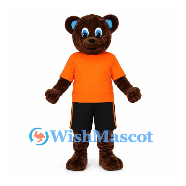 Bear Mascot Costume with Orange T-Shirt and Black Shorts