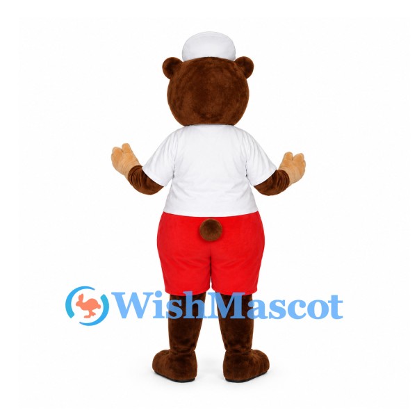 Bear Mascot Costume with White T-Shirt and Red Shorts
