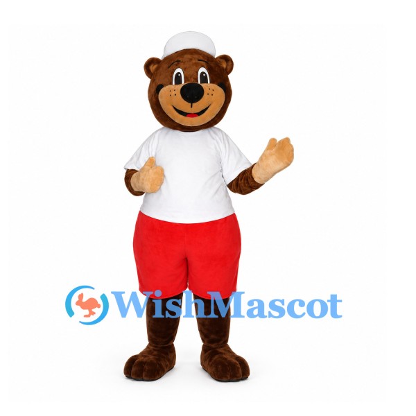 Bear Mascot Costume with White T-Shirt and Red Shorts