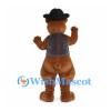 Bear Mascot Costume with Black Hat and Gray Vest