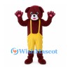 Dog Mascot Costume in Burgundy with Yellow Suspender Shorts