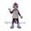 Dragon Mascot Costume in Gray with Red Spines and Black Sleeves