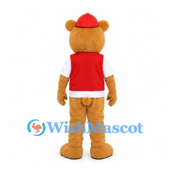 Bear Mascot Costume with Red Cap and Vest